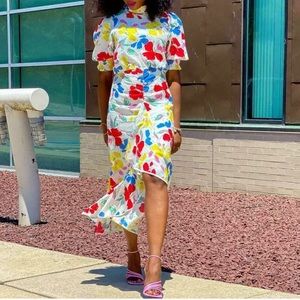 Rixo Floral Ruffle Midi Dress